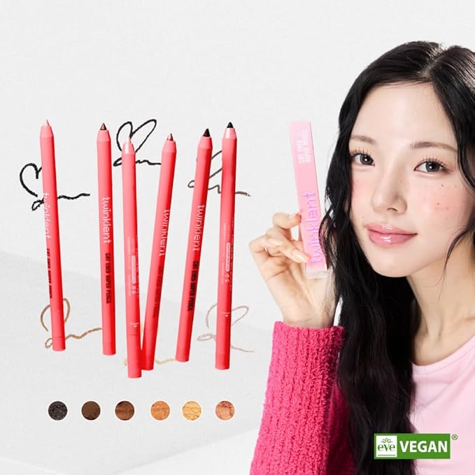 TWINKLENT Cat Eyes Super Pencil – 24-Hour Long-Lasting Waterproof Gel Eyeliner, Multipurpose Vegan Eye Makeup, Built-in Sharpener, 6 Shades (6-Chocolat Pink)