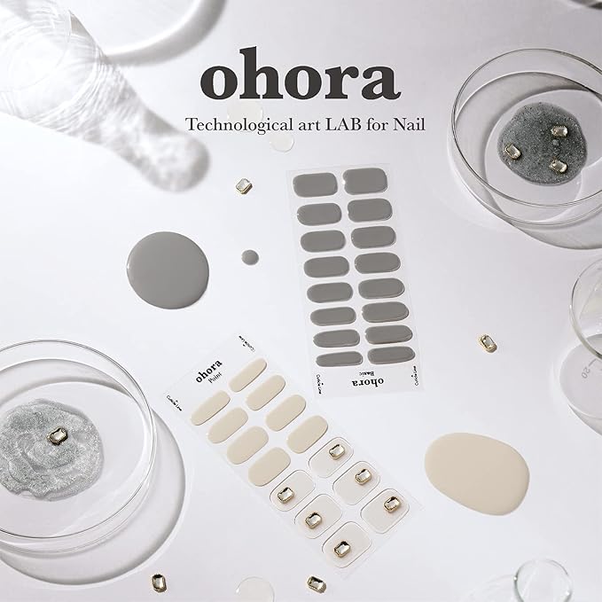 ohora Semi Cured Gel Nail Strips (N Brilliant) - Red, Patterned, Works with Any UV/LED Lamps, Salon-Quality, Long Lasting, Easy to Apply & Remove - Includes 2 Prep Pads, Nail File & Wooden Stick