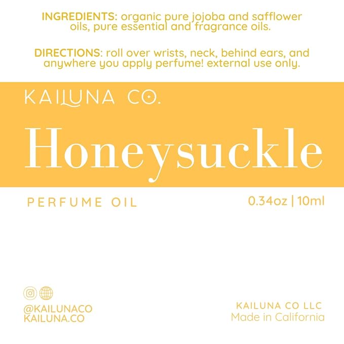 Honeysuckle Delicious Natural Pure Essential and Fragrance Oil Perfume Roll On with Organic Jojoba Oil, Eau de Toilette, Small-Batch, Alcohol Free, Handmade in California