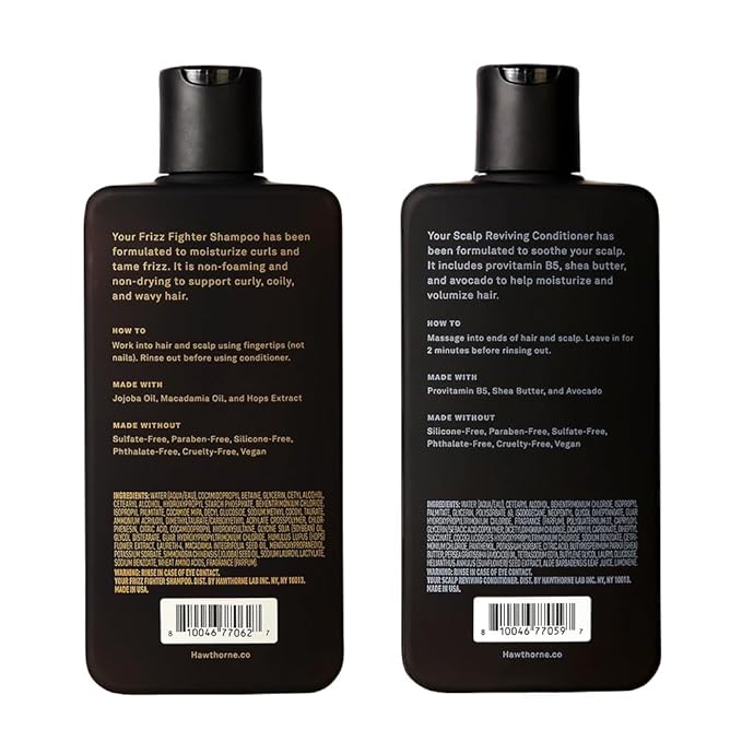 Hawthorne Ultra Nourishing Shampoo and Conditioner Set. Mens Curly Hair Shampoo and Conditioner Set with Frizz Fighter Shampoo and Scalp Reviving Conditioner. Sulfate Free, Paraben Free. 8 fl. oz each