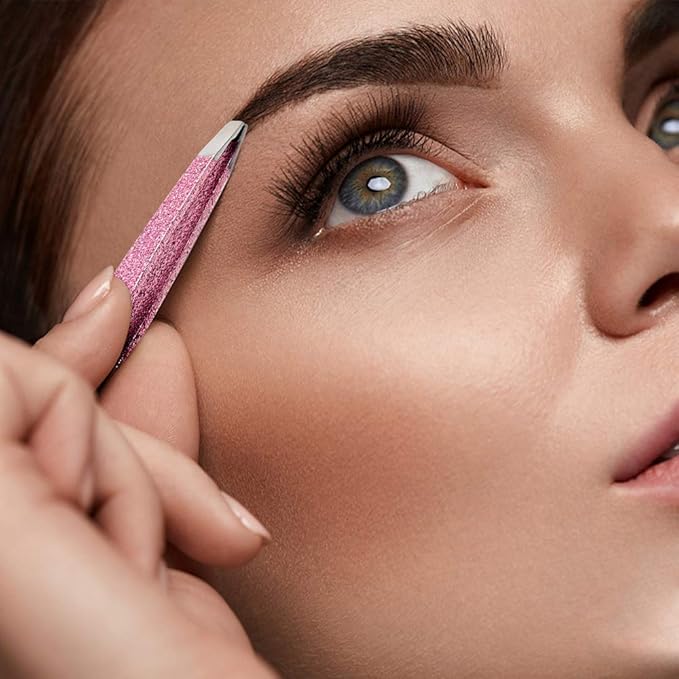 Eyebrow Tweezer Set, 4 Pcs Professional Stainless Steel Tweezers for Women, Precision Tweezer for Facial Hair, Splinter and Ingrown Hair Removal(Rose Gold)