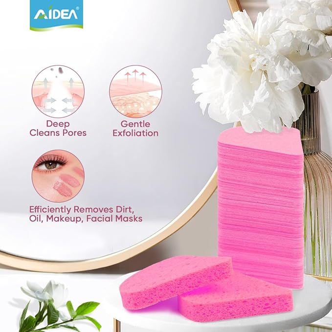 AIDEA Compressed Facial Sponges 96Count Pink, Travel Essentials Makeup Sponges, 100% Natural Cellulose Cosmetic Spa Sponges for Facial Cleansing, Exfoliating, Makeup Remover Pads