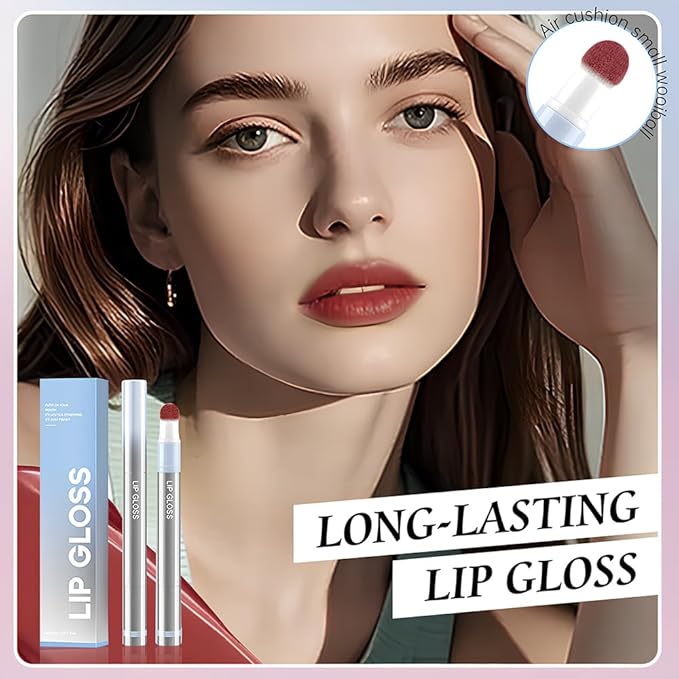 Cushion Lip Gloss Matte Lip Tint – Long-Lasting Lightweight Color, Soft Plush Applicator for Gradient Blurred Lips, Non-Sticky Velvet Finish Hydrating Lip Stain 01#–Warm Nude Rose