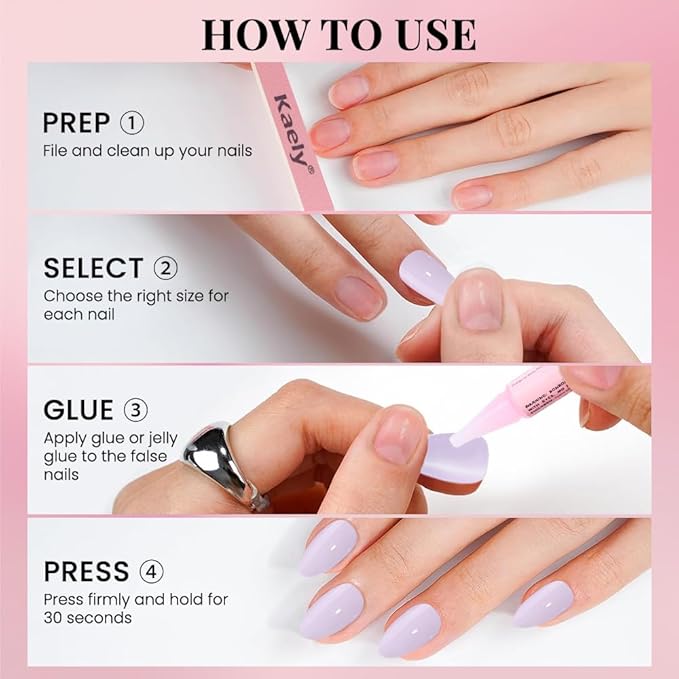 evpct Glossy Press on Nails Short Almond Short for Women, Orchid Purple Fake Nail with Glue Salon Quality Reusable Stick on Nails In 15 Sizes 30Pcs Full Cover False Nail Soft Gel Set Kit for Gift, 07