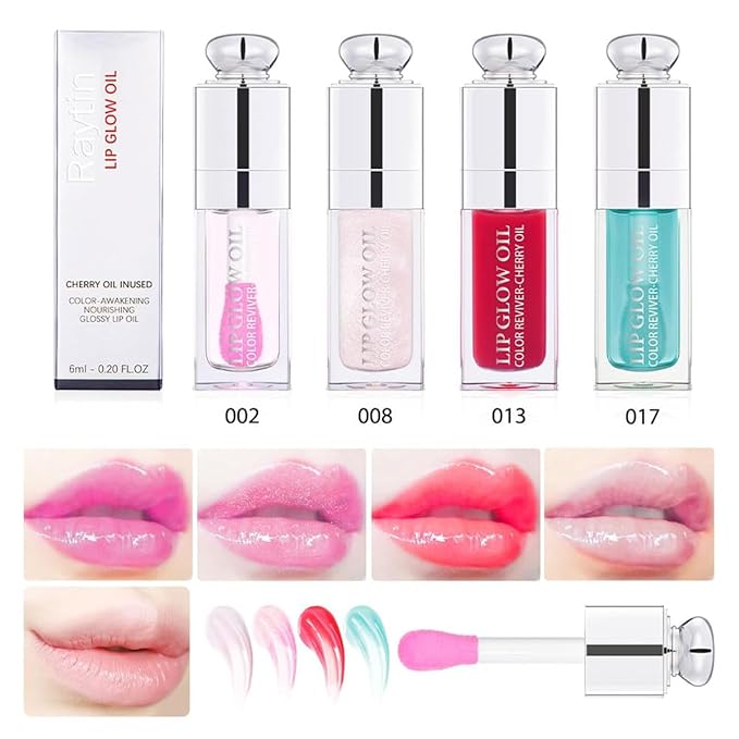 Hydrating Lip Glow Oil, Lip Oil Gloss Transparent Toot Tinted Nourishing Long Lasting Repairing Lightening Lip Lines (SAKURA) 0.2 OZ