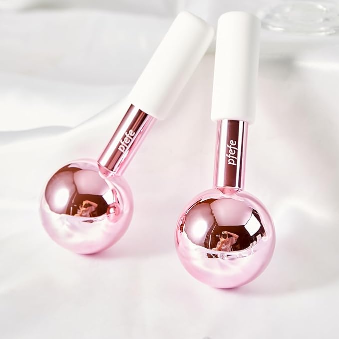 Pfefe Ice Globes for Face & Eyes, Unbreakable Stainless Steel Cryo Sticks for Beauty Routines, Facials Cold Roller Colling Globes for Puffiness, Wrinkles, Dark Circles, Headaches