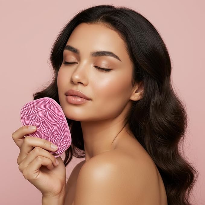 2 PCS Face Scrubber, Soft Silicone Face Exfoliator with Suction Cup for Man and Women Deep Skin Clean (Body Scrubber + Face Scrubber Pink)