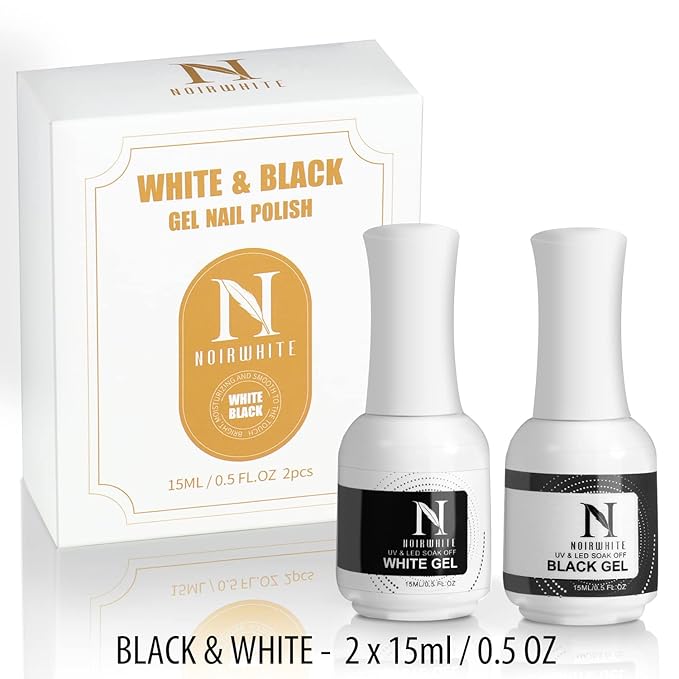 Black White Gel Nail Polish, 2Pcs 15ml Gel Polish Set, Soak Off UV LED Nail Gel Polish Long Lasting Nail Art Starter Manicure Salon DIY at Home Design Decorations Nail Art Design