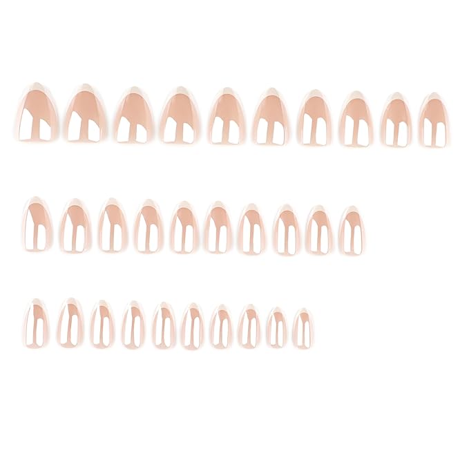 Press On Nail, French Tip Chrome Acrylic Press On Nails Short Almond, Designer Reusable Glazed Fake Nails, Glossy Soft Gel Nails Wedding and Party, Stick On Glue On Nails Press Ons for Women