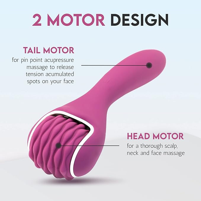Silicone Ice Head Massage Roller for Head, Neck, Jaw, Ear, and Sinus Relief-Rechargeable Handheld Massage Roller with Comfortable Grip (Purple)