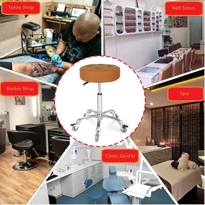 Adjustable Heavy Duty Stool - Rolling Stools with Locking Caster Wheels - Swivel Stools Backless Chair for Home Kitchen Office Shop Tattoo Lash Tech Pedicure (Camel, Height 22 to 30 in)