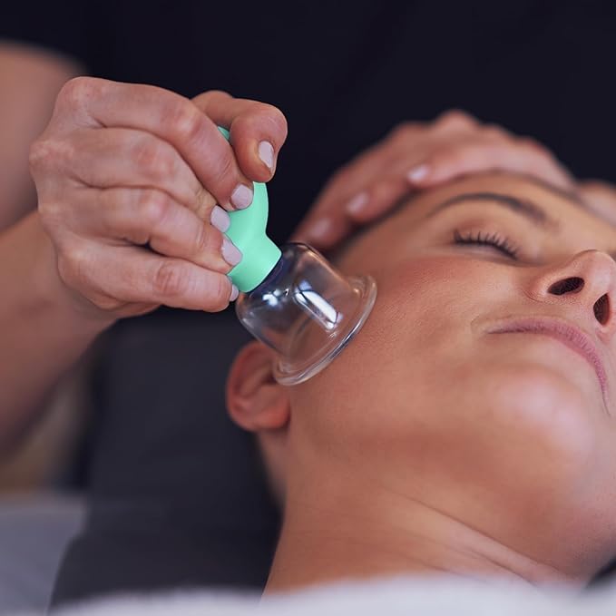 BBTO 4 Pieces Glass Cupping Set Glass Silicone Cupping Cups Massage Vacuum Suction Cupping Cups for Body Face Leg Arm Back Shoulder Muscle and Joint Pain (Mint Green)