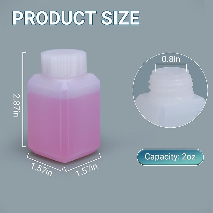 2oz/60ml Leak Proof Plastic Bottles with Caps for Liquids Sample, Reusable Small Bottles Containers for Travel, Camping and Hiking (Translucent, 10 Pcs)