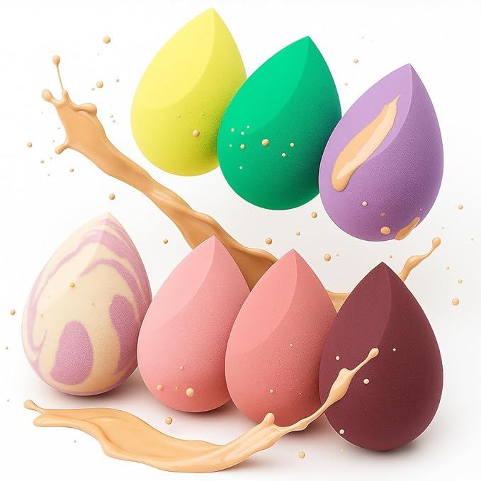 7-Pack Makeup Sponges Set, Cosmetic Sponge for Foundation & Concealer, Latex-Free Reusable Beauty Face Blender, Soft Makeup Blenders for Liquid, Cream, Powder Wet/Dry Application (Multi)