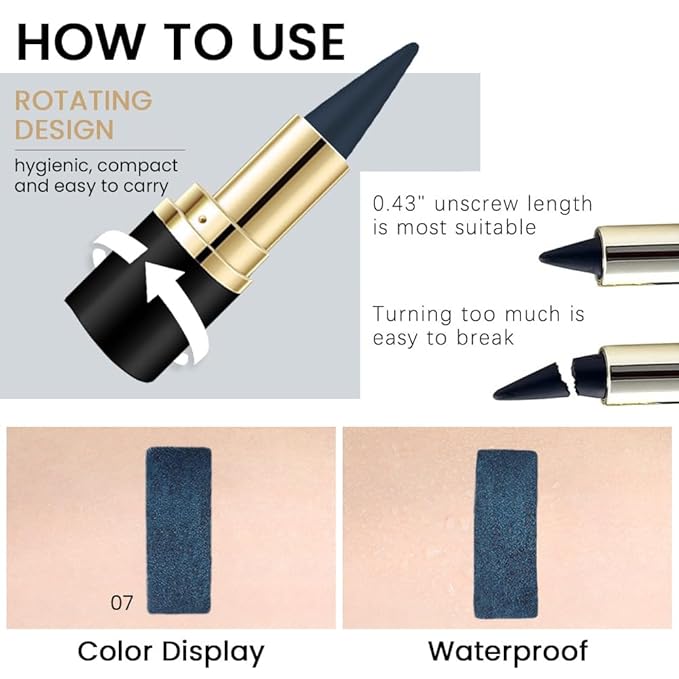 evpct 1Pcs Dark Blue Gel Eyeliner Pencil Eye Black Face Paint Stick Makeup Set Waterproof Matte Cream Crayon Eyeliner Pencil Set Cat Eye Liners Eyeshadow Guide delineador de ojos contra el agua
