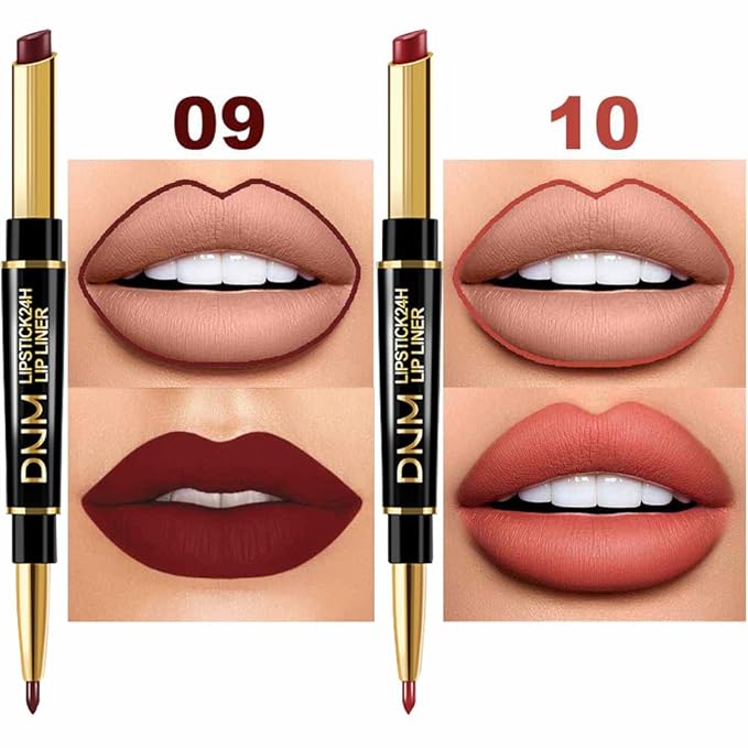 evpct 6 Pcs Lip Liner and Lipstick Set Kit Chestnut Nude Dark Red Matte Matt Mat 24 Hour Lipstick Pen and Lip Kit with Lip Liner Pencil Long Lasting Set for Women labiales mate 24 horas originales