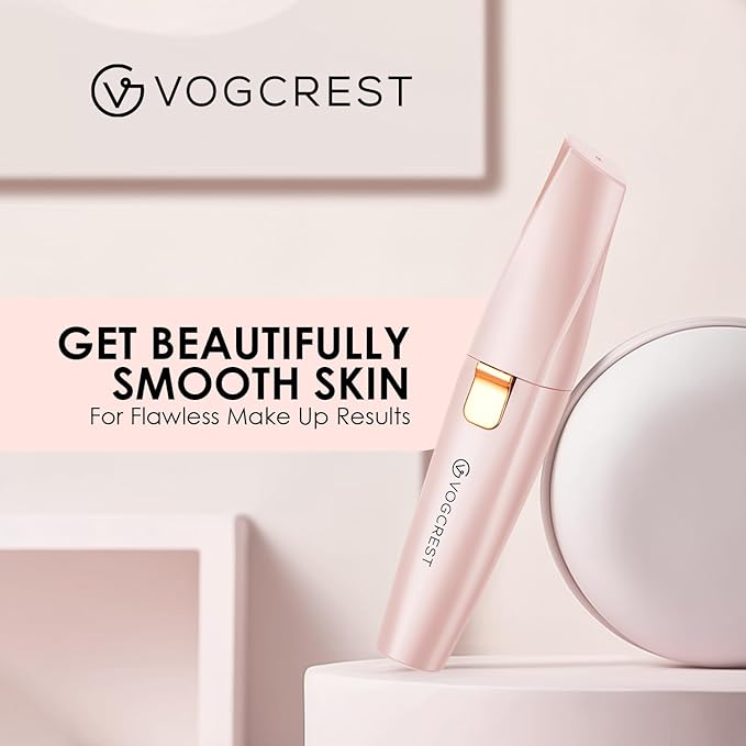 VG VOGCREST Eyebrow Facial Trimmer: 2 in1 Rechargeable Facial Hair Removal and Eyebrow Shaver - Face Lips Body Painless Facial Razor with Built-in LED Light (Pink)