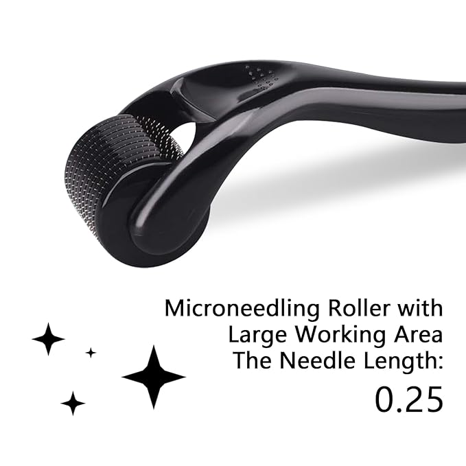 Derma Roller Titanium, Microneedling Roller with 540 Needles, Beard Roller, Micro Needle Roller for Men and Women Home Use - Black