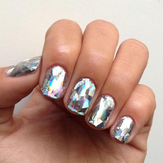 Aurora Laser Silver Glitter for Nails Sparkly Irregular Chunky Glitter Sequin Nail Charms for Nails Design Nail Glitter Flakes Holographic Iridescent Glitter Nail Sequins for Crafts Nail Art Supplies