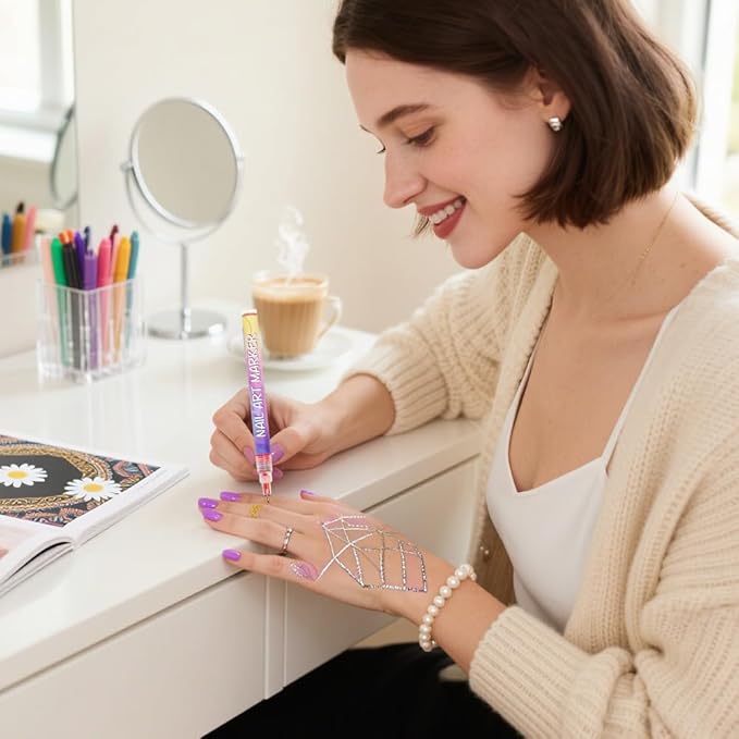 12 Colors Nail Art Pens Set, 2026 New Nail Art Markers Polish Pen for Drawing, Dotting, and Painting, DIY Nail Art Liner Brush Kit Manicure Tools (1 Set)