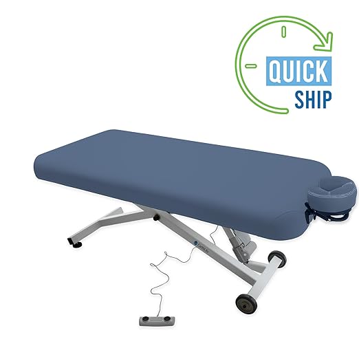EarthLite Ellora Electric Lift Massage Table, Flat Table Top, Made in USA, 32" x 73, Mystic Blue
