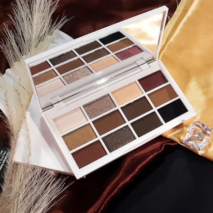 12 Colors Matte Shimmer Pressed Eye Shadow Palette - Beige Apricot Nude Brown Cocoa Black, Shimmer Plum Purple Bronze Gold Champagne, Blendable Long-Lasting,for Women Professional Makeup Looks