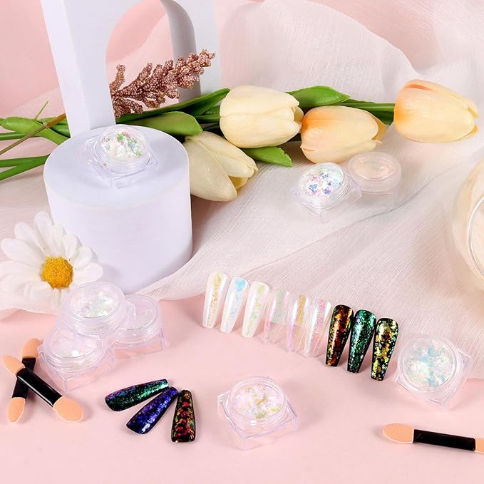 Laza Chameleon Flakes, 8 Colors Nail Confetti Powder, Irregular Colorshift Pigment Powder for Nails Art Supplies, Epoxy Resin Tumbler, Slime, Crafts Decoration - Glass Starry Night