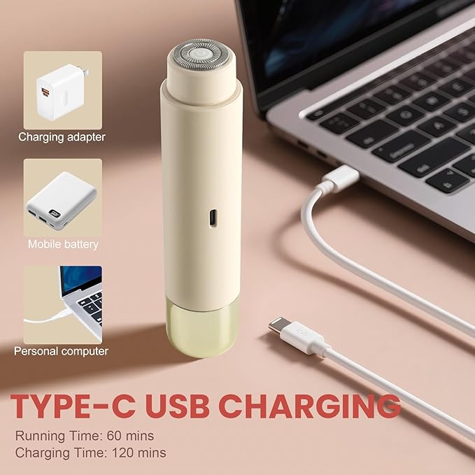 Dermave Bikini Shaver - Electric Bikini Trimmer for Women, Dual Head Shaver, 2-in-1 Womens Electric Razor (Beige)