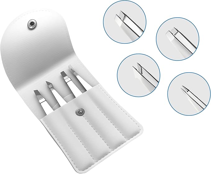 MGER Tweezers Set - Professional Stainless Steel Tweezers for Eyebrows - Great Precision for Facial Hair, Splinter and Ingrown Hair Removal