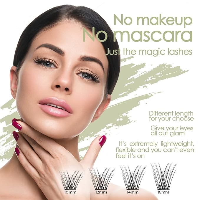 DIY Eyelash Extension, 3D Effect Glue Bonded Band Individual Lash 48 Clusters Volume Lashes Set, Home Eyelash Extension, C curl Lashes Pack 16MM-Natural-48 Clusters