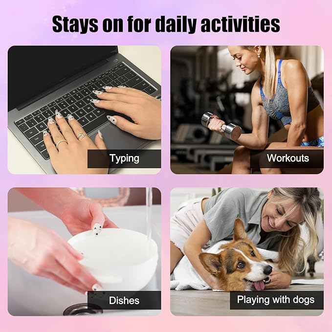 White Press On Nails Black Heart & Rhinestone Design- Handmade Medium Almond Gel Acrylic 10pcs Reusable (Night Sweetheart, Size M)