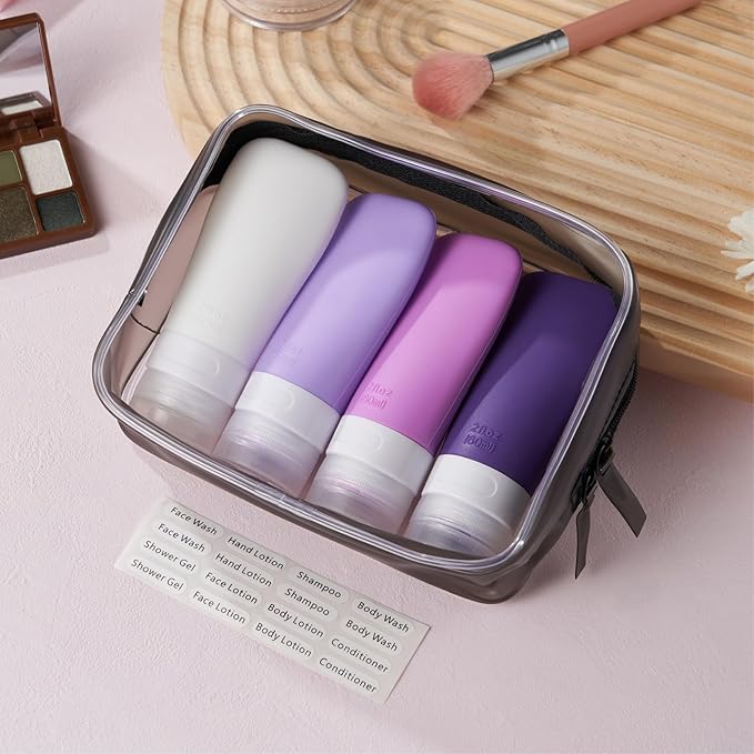 INSFIT Portable Travel Bottles, TSA Approved Leak Proof Containers for Toiletries, BPA Free Refillable Accessories for Shampoo, Body Wash, Liquids (4 Pack)