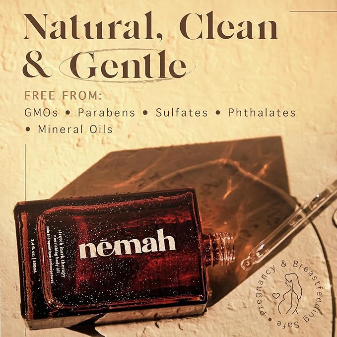 Nemah - Nourishing Belly Oil for Pregnant Women - Hydrating Stretch Mark Oil with Jojoba and Coconut Oil - Vegan & Cruelty-Free - 3.4 fl. oz.