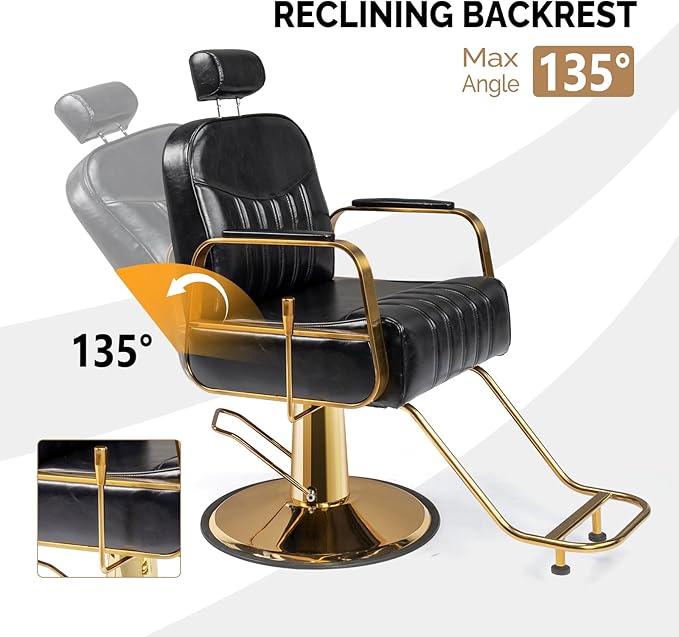 OmySalon Salon Chair for Hair Stylist, Reclining Barber Chair Hairdressing Styling Chair with Adjustable headrest, Beauty Shampoo Barbershop Furniture