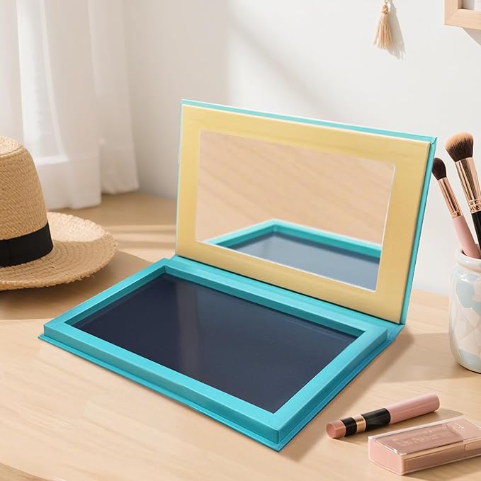 Empty Magnetic Makeup Palette, DIY Eyeshadow Pans Organizer With Mirror Inside, Frosted Finish Embossed Art Paper Makeup Organizer (Summer Day)
