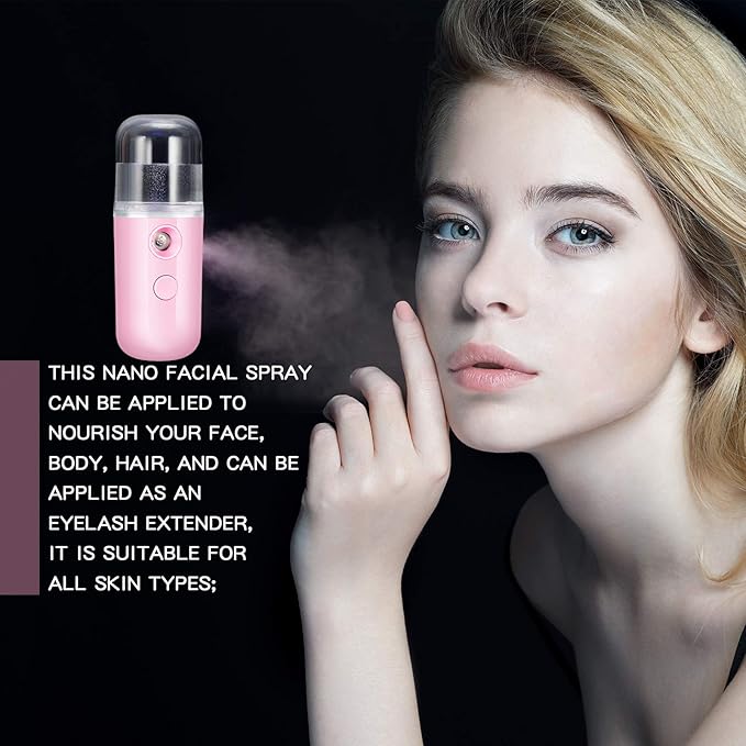 Honoson 2 Nano Facial Mister Sprayer Portable Face Nano Mister for Eyelash Extensions USB Rechargeable 1 oz Handy Skin Care Machine for Face Hydrating, Daily Makeup(Pink)