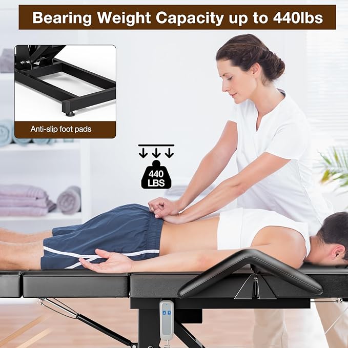 SyyBhb Electric Height Adjustable 21'' - 33'' Massage Table, 73'' - 79'' Length Adjustable Tattoo Chair for Tall Clients, Electric Esthetician Bed 3-Section Folding 440lbs, Black