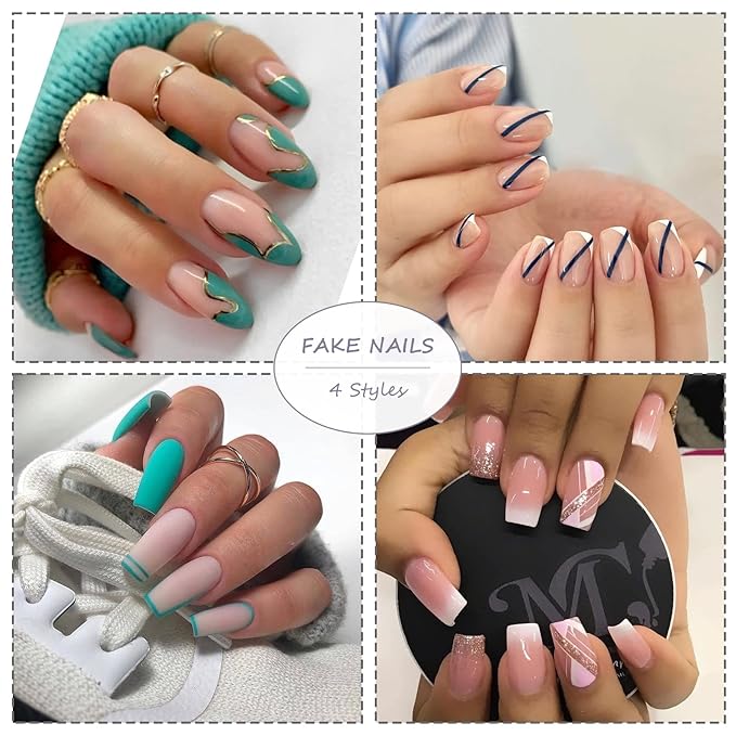 BABALAL Coffin Press on Nails Swirl Design Nails Long False Nails Glossy Fake Nails Red Acrylic Nails for Women and Girls