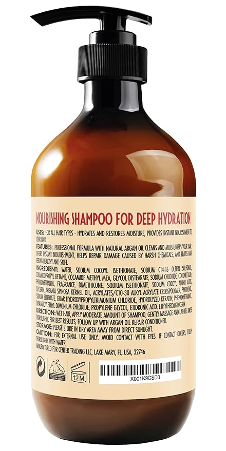 Moroccan Argan Oil Shampoo - Sulfate SLS Paraben Free Moisturizing Treatment for Women and Men - For All Types Including Curly, Dry, Damaged and Oily Hair - Hydrating and Nourishing - Salon Grade