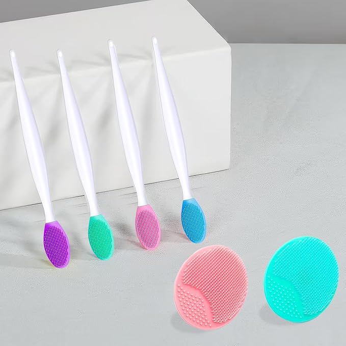 10PCS Silicone Face Scrubber, 4pcs Lip Scrub Brush, 4pcs Silicone Cleansing Brush Exfoliating Lip Brushes, 2pcs Exfoliating Face Brushes for Men Women