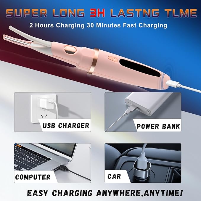 Heated Eyelash Curlers - 2 in 1 Clip- Type Electric lash Curler Best Seller 5S Heating Eyelash Curler LED Display 3 Temp Settings for Makeup Tools USB Rechargeable Natural Curling-Black