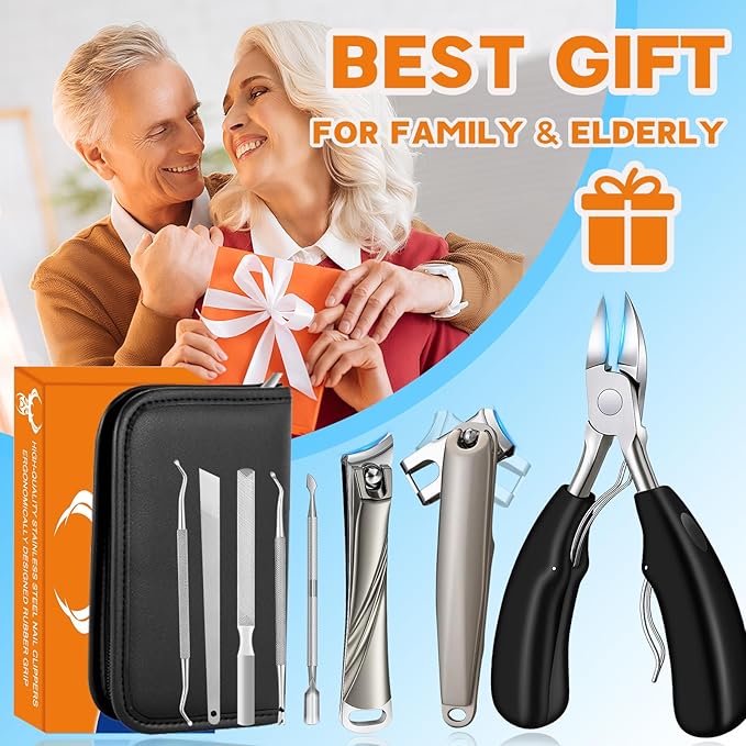 2025 Upgrade Toenail Clippers Set for Seniors – 8-in-1 Heavy Duty Long Handle Nail Clippers for Thick & Ingrown Toenails, Professional Manicure Pedicure Kit for Men & Women