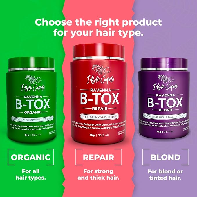 I Belli Capelli Ravenna Repair Hair B-tox -Cirugia Capilar para el Cabello, Formaldehyde-Free- B-tox Capilar Para El Cabello, Long Lasting Anti-Frizz,B-tox Hair Treatment, Pack of 2 (35.2 oz/1kg)
