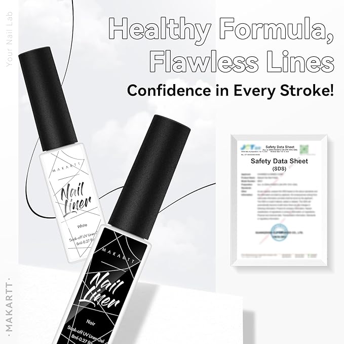 Makartt Gel Nail Polish Liner Set 8ML 2 Colors White and Black for French Nail Art French Tips Swirls DIY Manicure Soak Off UV Curing with Thin Brush