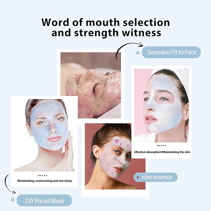 Jelly Mask for Facials Professional Hydrating Deep Cleaning Face Mask Set - 115Fl Oz 5 Treatments (Hyaluronic Acid,Bulgari Rose,24K Gold,VC Essence,Tea tree)