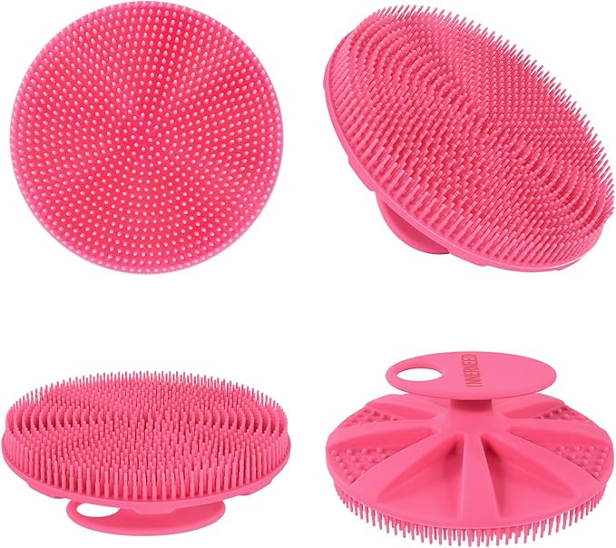 INNERNEED Food-Grade Soft Silicone Body Scrubber Shower Brush Handheld Cleansing Skin Brush, Gentle Exfoliating and Lather Well (Pink)