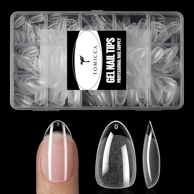 TOMICCA Short Almond Nail Tips, 15 Sizes 240Pcs Acrylic Nail Kit with Almond Nail Tips - Clear Press-On Nails for Extension, DIY Manicure Set, Gel & Acrylic Nail Tips Natural Fake Nails