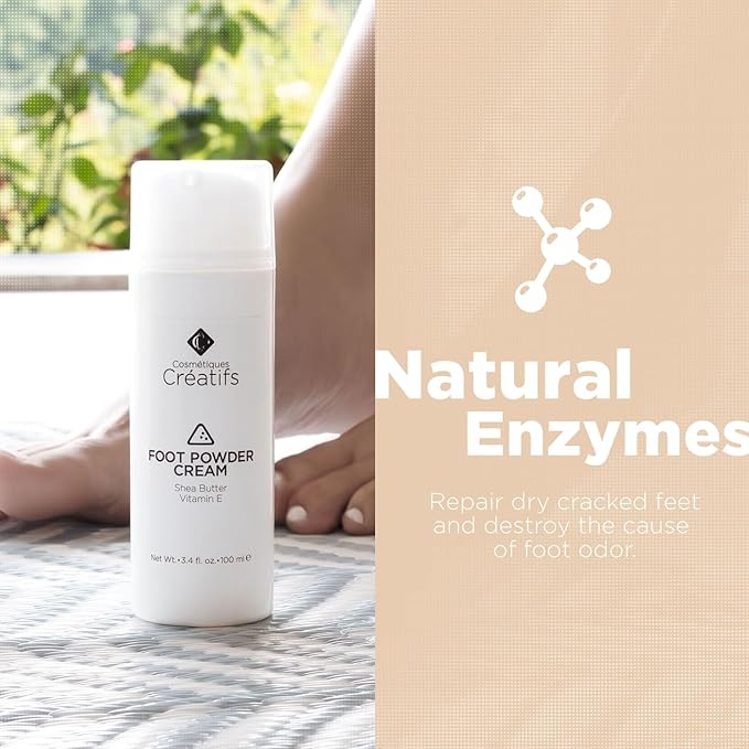 Foot Powder Cream for Dry Cracked Heels, Odor Control, and Intense Skin Hydration, 3.4 fl. oz., with Shea Butter and Vitamin E