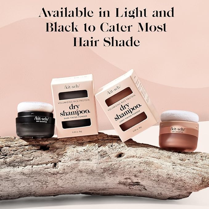 Kitsch Dry Shampoo Powder with Rice Protein for Women & Men - Unscented, Volumizing, No White Cast,Organic, Paraben Free & Benzene Free, Non Aerosol for Oily and Light Hair, Travel Size - 8g