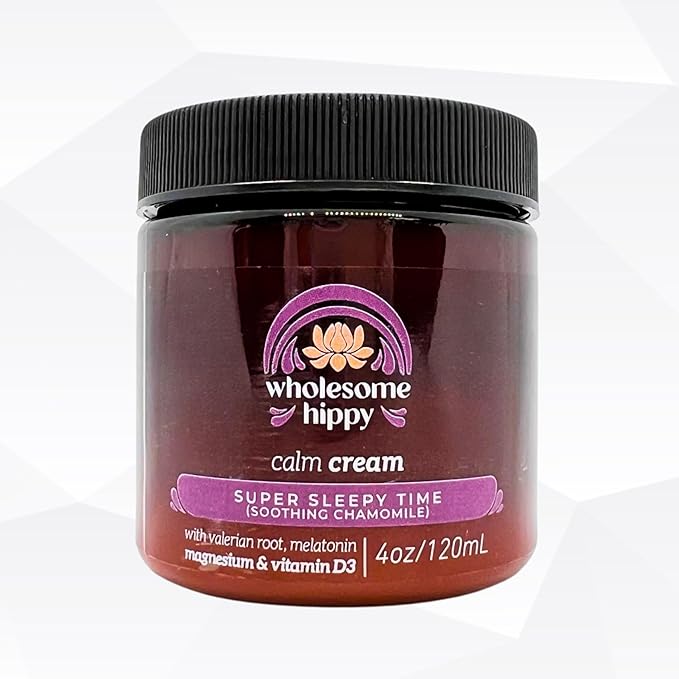 Wholesome Hippy Super Sleepytime Calm Cream – Nighttime Body Butter with Magnesium, Melatonin, Valerian & Chamomile – All Natural Moisturizer for Bedtime Routine – 4oz